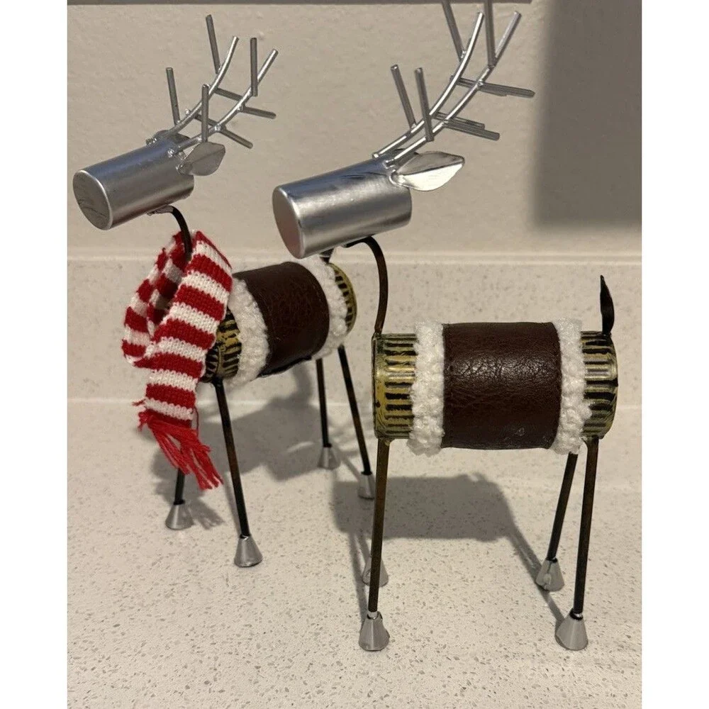 Modern Reindeer Set Brown Silver Red White Seasonal Holiday Christmas Figurines
